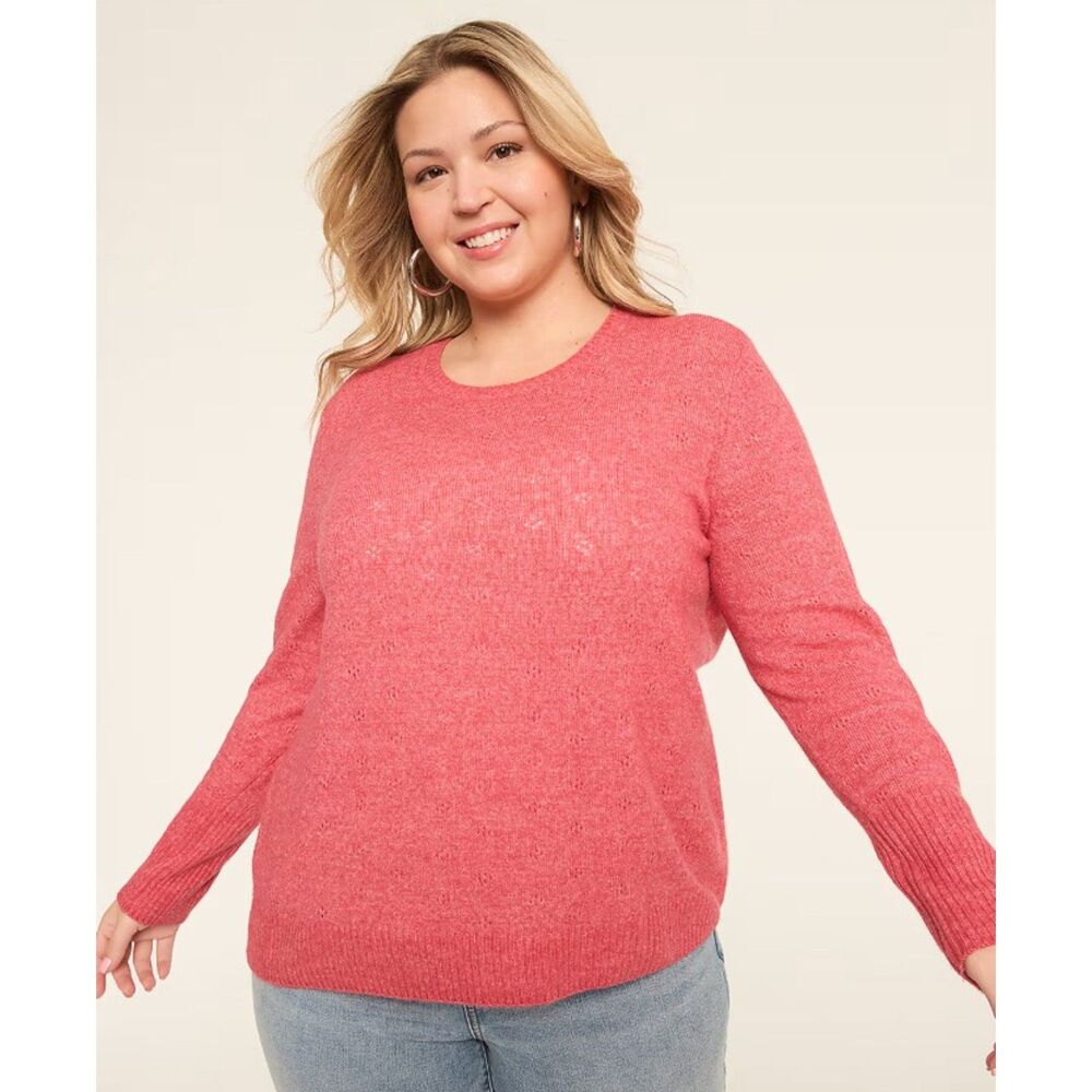 LANE BRYANT Dark Coral Plus Sz 14/16 Wool Blend Lightweight Pointelle Sweater